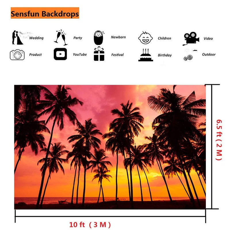 Sensfun 10x6.5ft Summer Seaside Sunset Photo Booth Backdrop Palm Trees Silhouettes on Tropical Beach Photography Background for Hawaii Theme Wedding Birthday Party Portraits Photo Booth Prop(WP125) - Image 3